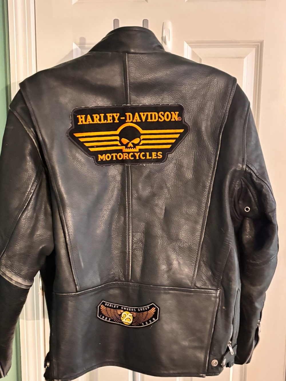 Harley-Davidson Black Leather Bomber Jacket with Yellow Patch